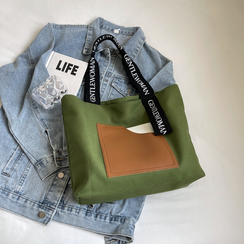 2025 bag autumn new shoulder strap print niche simple casual collage color block canvas bag gentle women's shoulder bag designer diagonal cross b