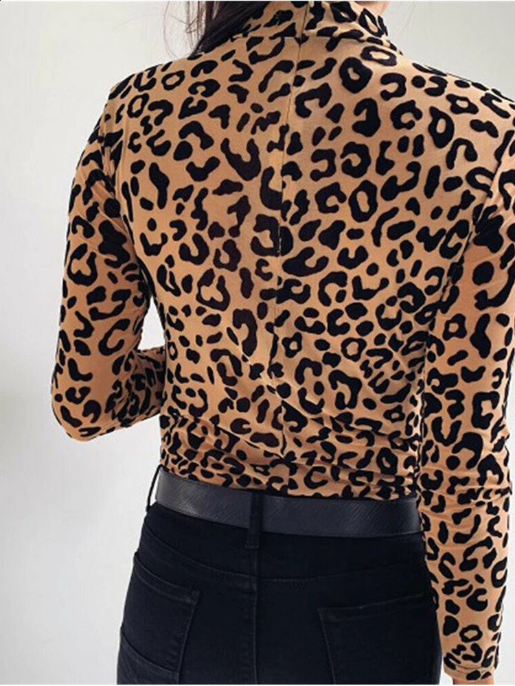 Women Blouses Fashion Leopard Print Turtle Neck Blouse Autumn Long Sleeve Shirts Party Ladies Clothes And Tops 250828