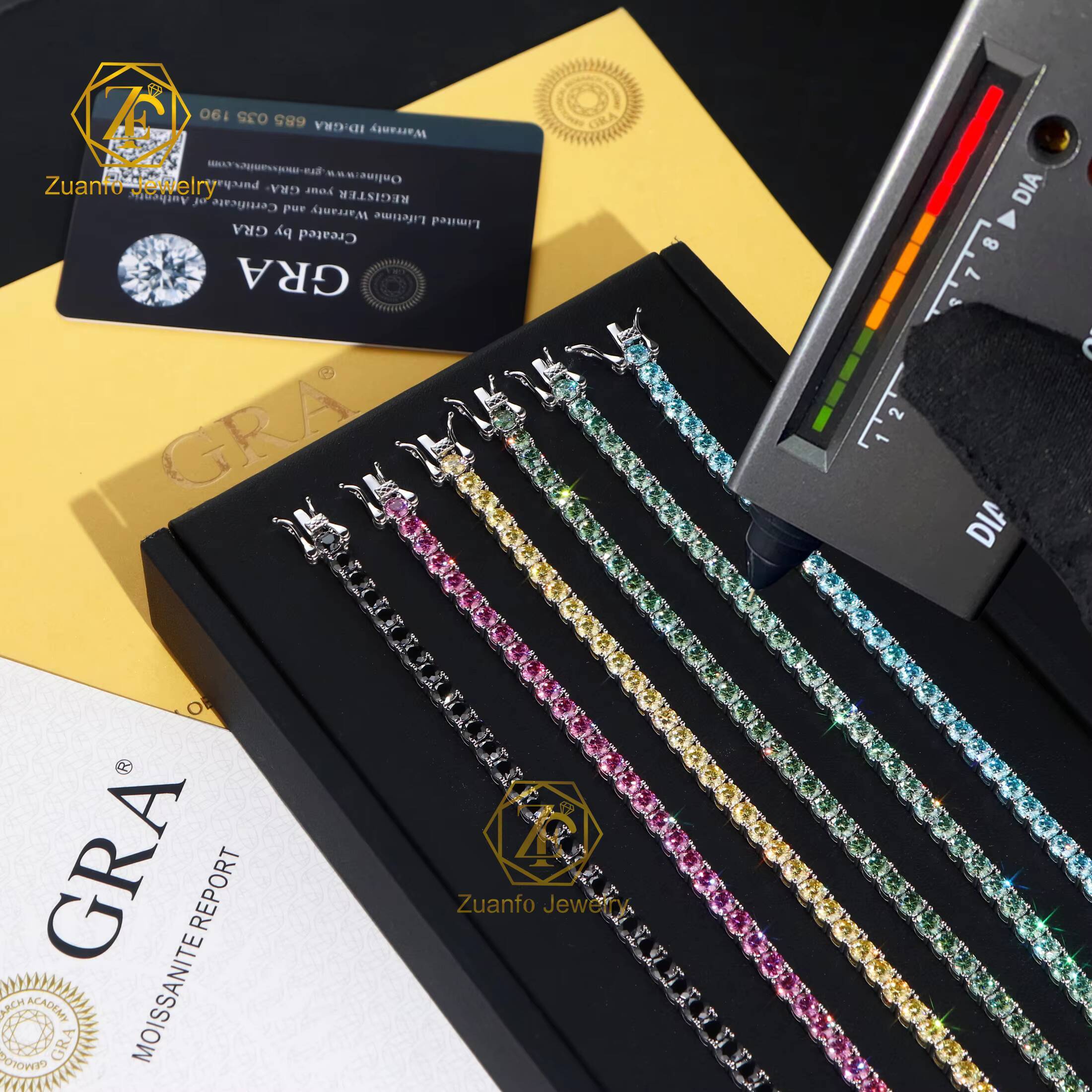 Pass Diamond Tester Blue Pink Yellow Black BlueGreen Moissanite Tennis Bracelet 925 Sterling Silver Jewelry Moissanite Bracelet