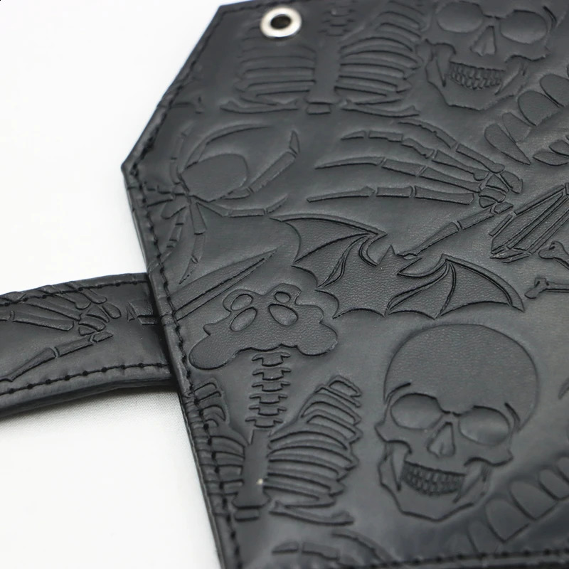 Dark Spooky Goth Vintage Embossed Skull Coffin Wallet Halloween Pattern Clutch PU Wallet 250829