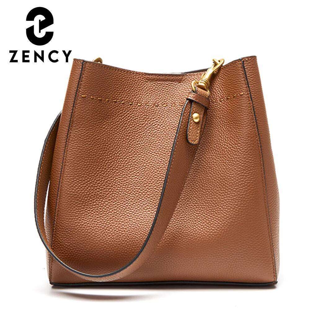 Zency New Genuine Leather Casual Shopper Shoulder Bag Commuter Large Bucket Handbag Simple High Quality Women Tote Underarm Bags