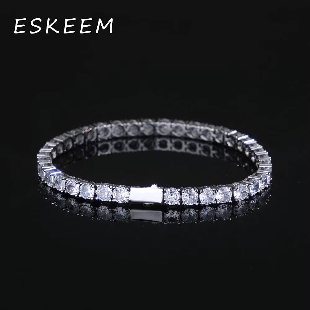 Women Jewelry 3/4/5mm VVS Moissanite Tennis Chain 925 Silver Spring Buckle Diamond Tennis Chain Bracelet Iced Out Hip Hop Style