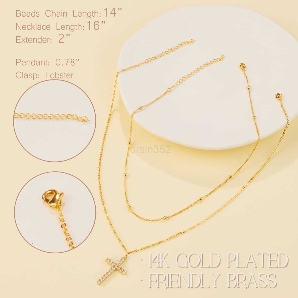 Cross Necklace for Women Girls Dainty14K Real Gold Silver Plated Cross Choker Pendant Jewelry Non Tarnish Waterproof Trendy Cute Simple Small Necklace