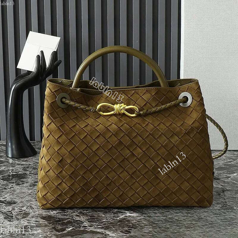 10A mirror quality designer andiamo bag Andiamo handbag women's leather versatile woven handle handbag luxury sheepskin white crossbody bag parachute bv bag 9f8