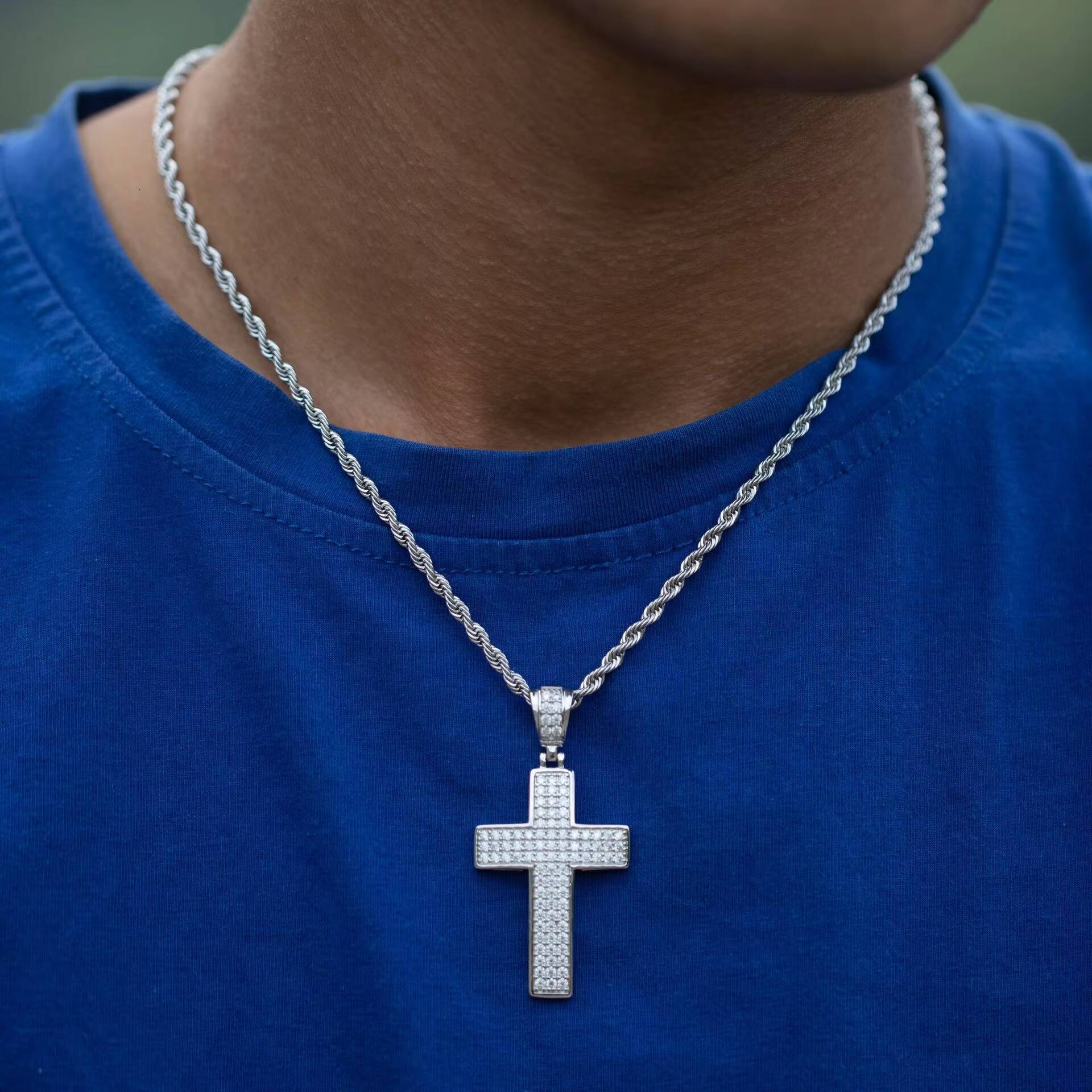 Hip Hop Jewelry for Men Women Rapper 925 Silver Vermeil Chain Iced Out VVS Moissanite Chains Diamond Cross Pendant Necklace