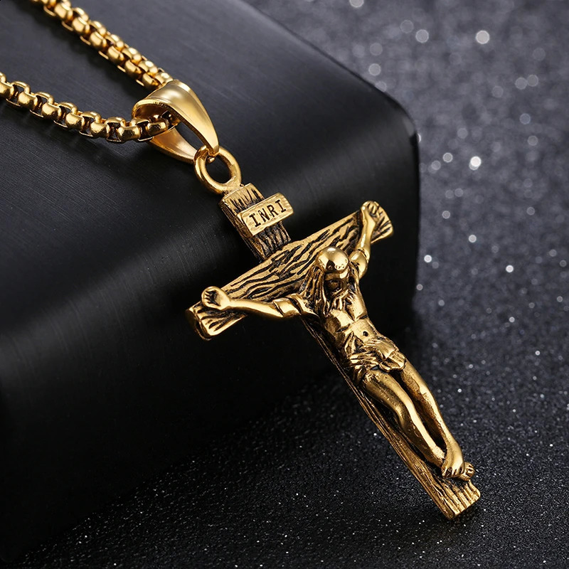 Religious Jesus Cross Stainless Steel Necklace For Men Fashion Gold Silver Color Cross Pendent With Chain Necklace Jewelry Gift 250829