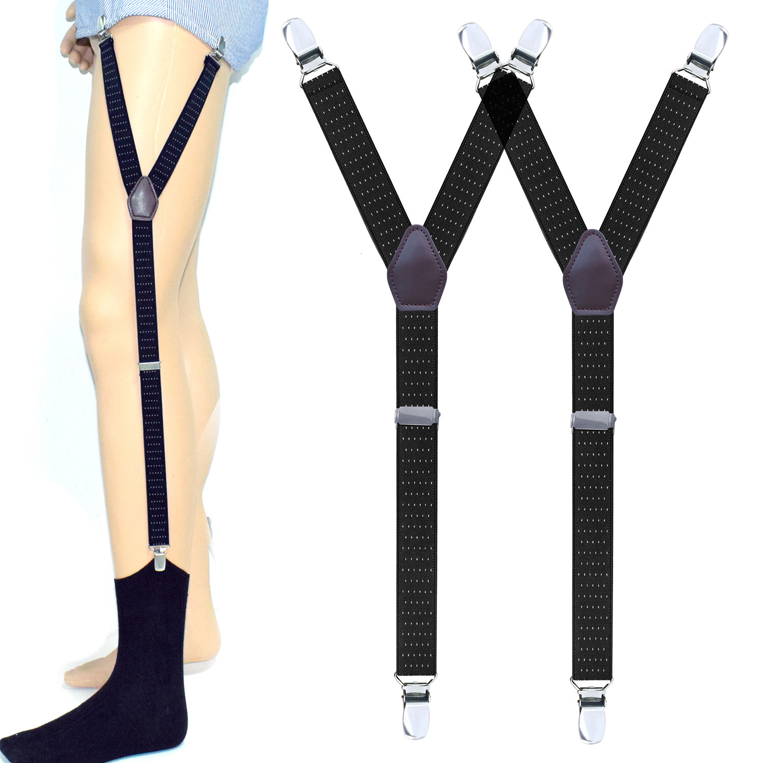 1Pair Y Shape Shirt Stays Garters Military Holder Non-slip Clamps Leg Suspenders 20*600mm 4 Styles