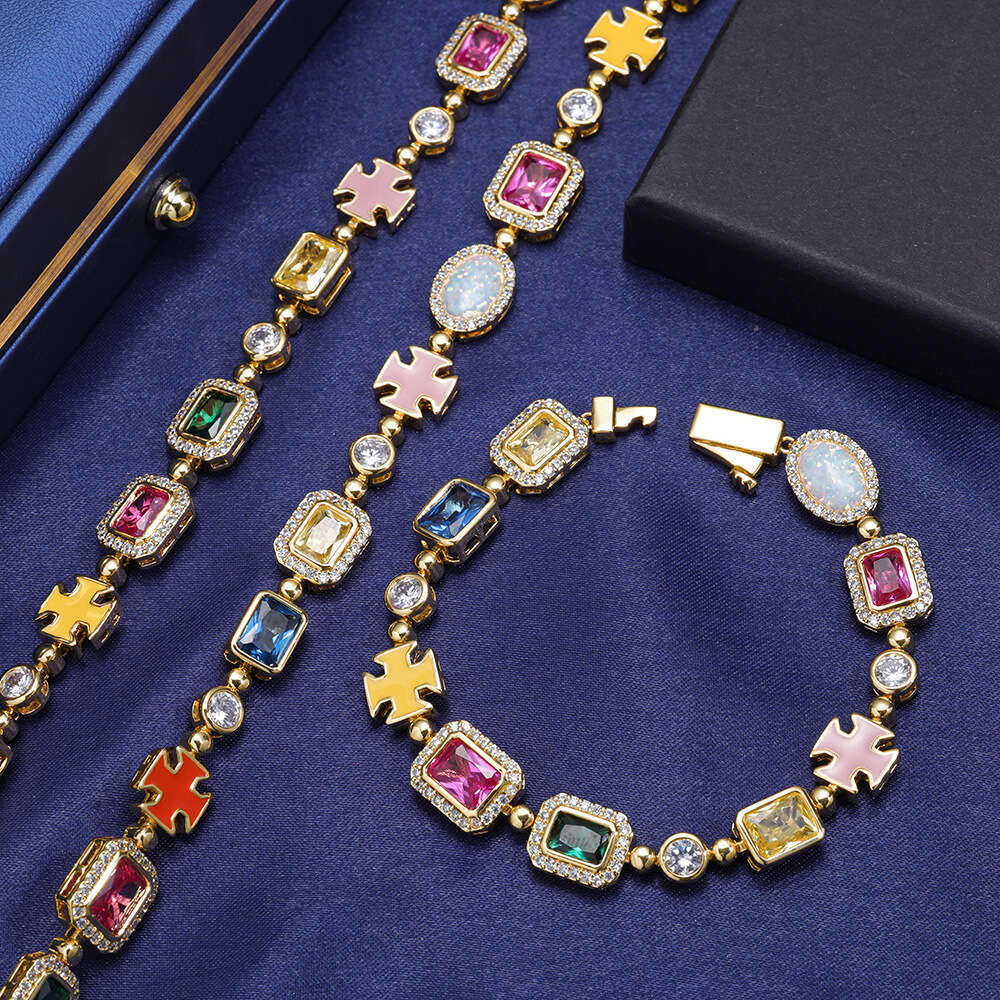 Necklaces Designer for women Luxury Jewelry men Multicolor Gem Stone Enamel Cross Chain Gold Plated Big Gemstone Daily outfit Necklace