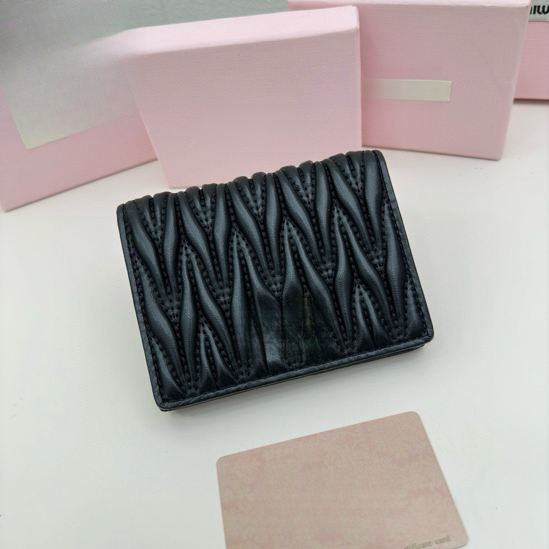 Short Wallets Designer Wallet Pleated Card Holder Luxury Purses Holders Genuine Leather Mini Pouch Women Men TOP