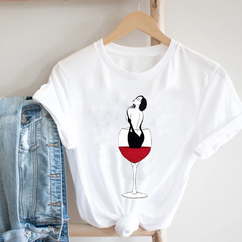 New Arrival Women's Top Wine Glass T-Shirt Plus Size Letter Print Summer T-Shirt - ZJ0367-A33