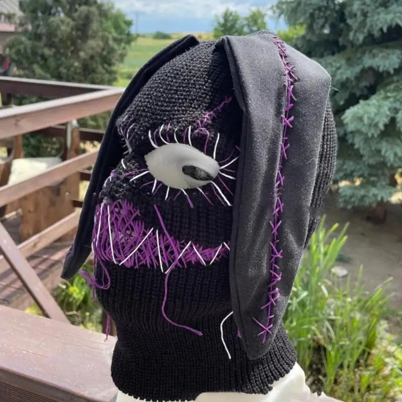 Devil Horn Halloween Knitted Hat Beanies Warm Full Face Cover Ski Mask Hat Windproof Balaclava Hat for Men Womens 250820
