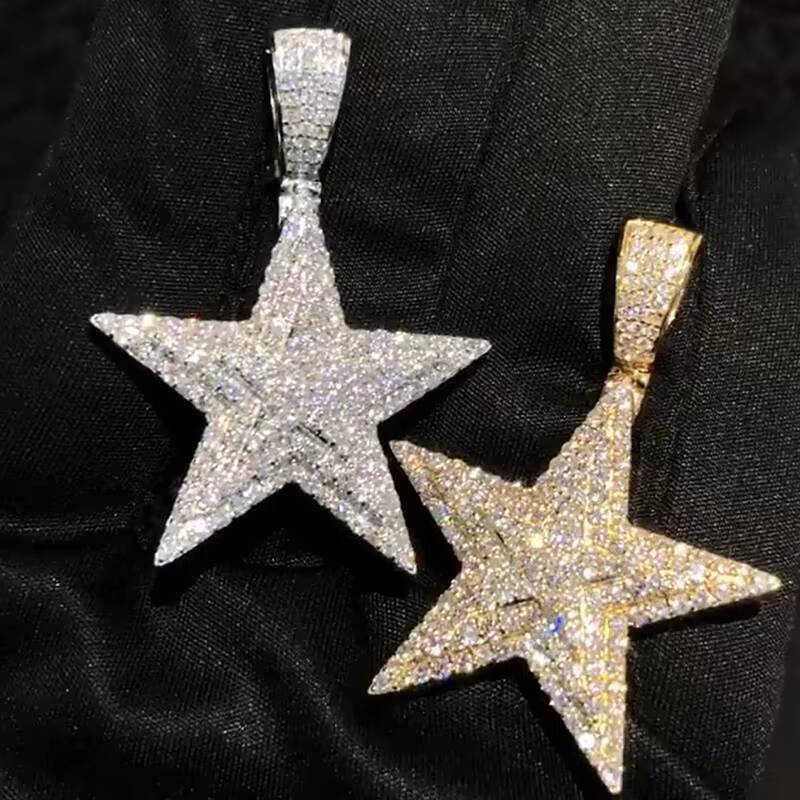 Custom Frozen Hip Hop Double Pentagram Design Moissanite Jewelry Pendant 925 Silver VVS Moissanite Diamond Charm Pendant