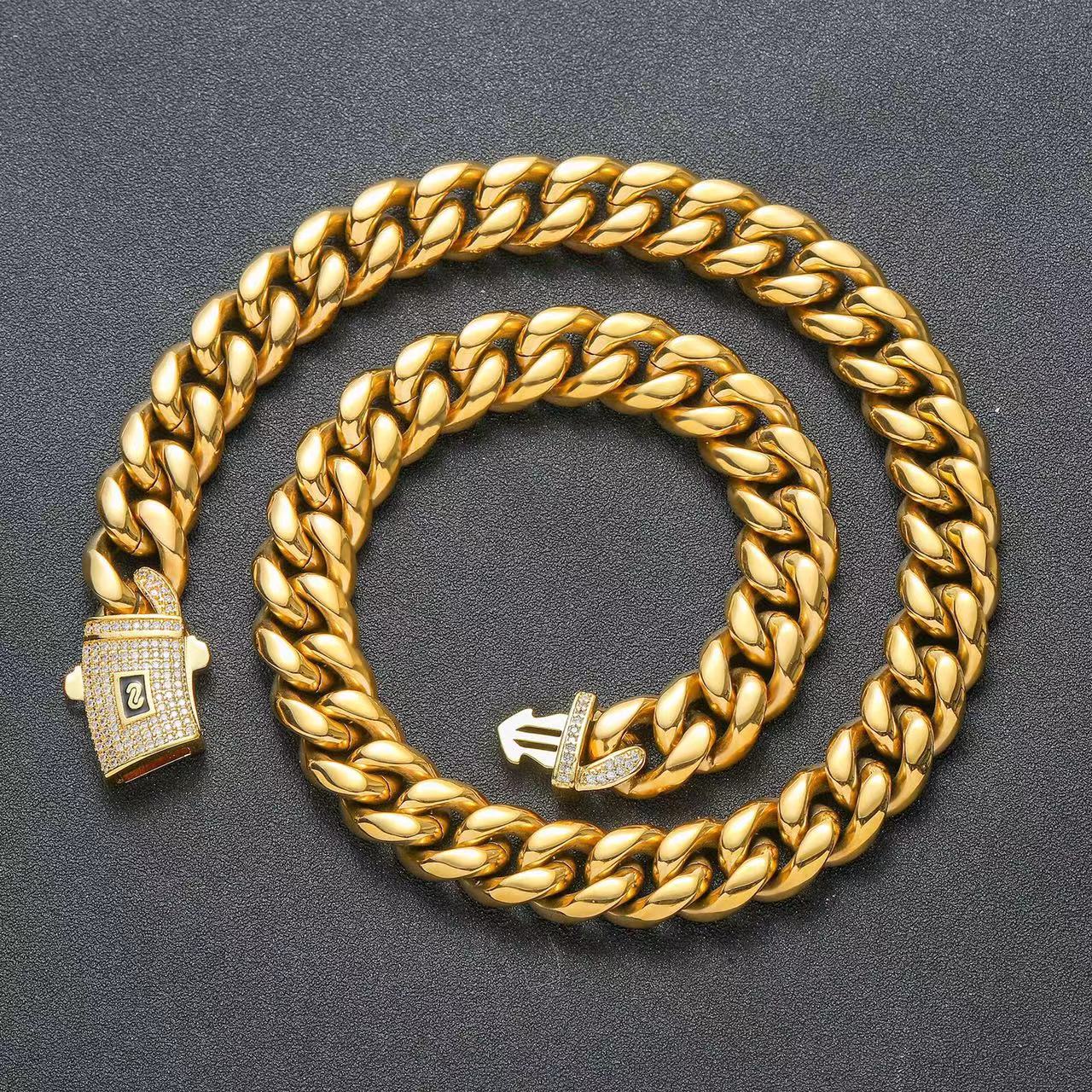 Iced-Out Hip Hop Monoco Havana Chain - 14mm 14k Yellow/Gold Plate Thicc Cuban Links for Girls