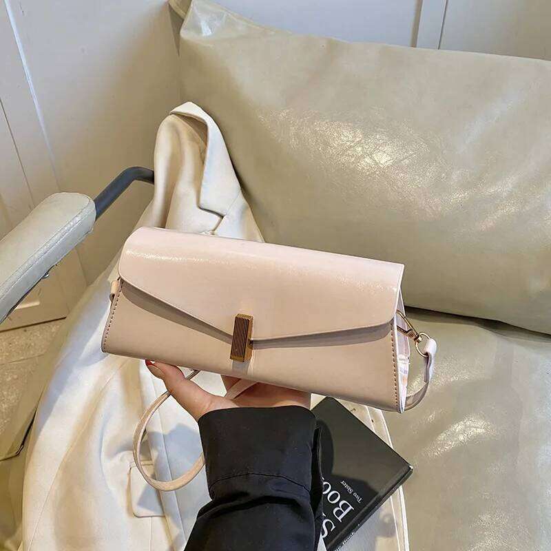 2025 New Women's Glossy French Baguette - Minimalist Crossbody For Daily Commute With Geometric Buckle