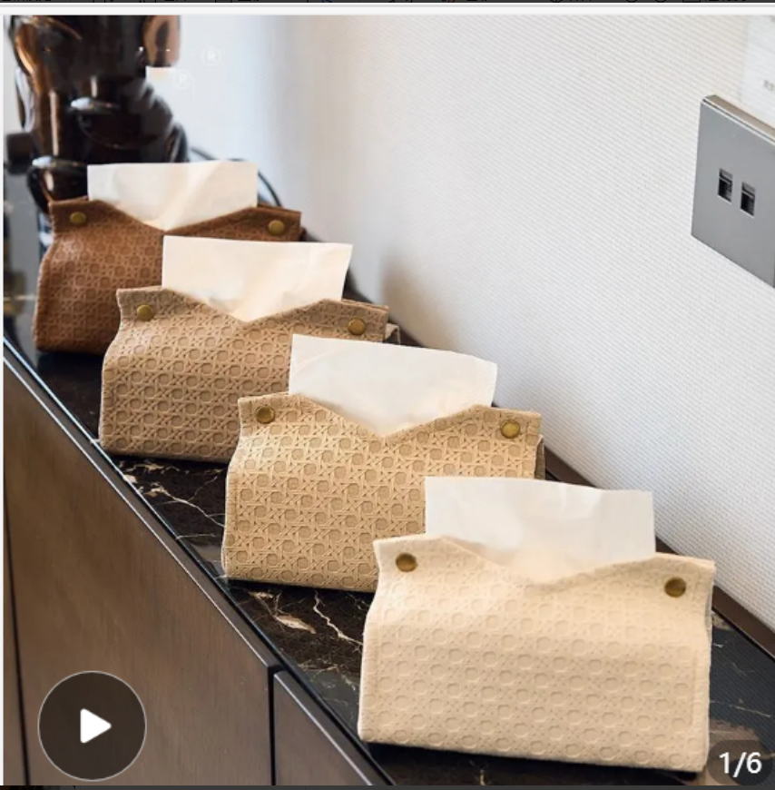 Nordic Luxury Designer Leather Tissue Box Living Room Creative Tissue Tube Home Use Car Mounted PVC Leather Desktop Paper Box Creative Storage