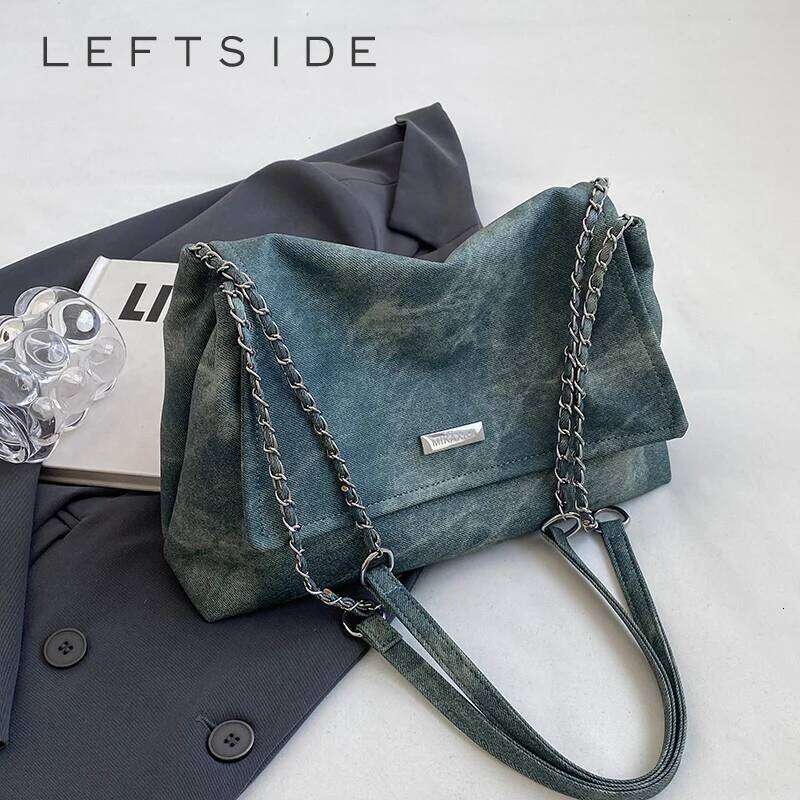 LEFTSIDE Retro Chain Leather Shoulder Bags For Women Simple Tote 2025 Winter Crossbody Bag Lady Travel Vintage Handbags
