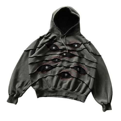 American new-style street dark retro Instagram hoodie with patchwork embroidery and heavy-duty loose-fitting pullover design Z250829