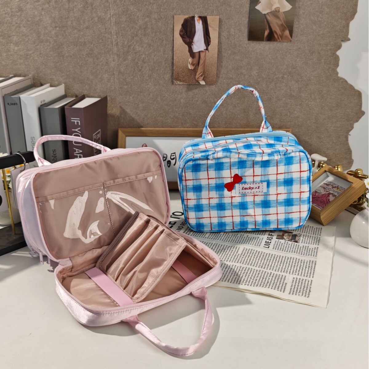 2025 Autumn New Elegant Makeup Bag Simple, Lightweight, Large Capacity Travel Double Zipper Storage Bag Handheld Toilet Bag Designer Handbag