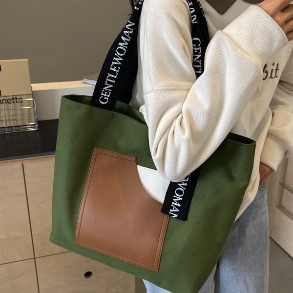 2025 bag autumn new shoulder strap print niche simple casual collage color block canvas bag gentle women's shoulder bag designer diagonal cross b