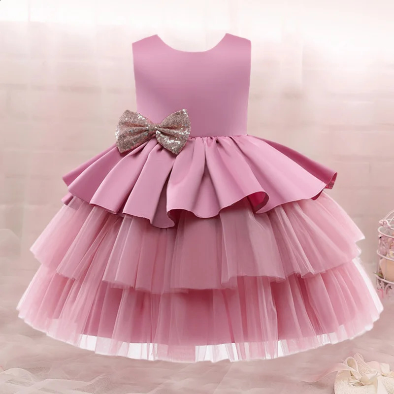 Baby Girls 1st Birthday Dress Kids Lace Mesh Sequin 2 3 4 Year Baptism Princess Costume Children Wedding Party Eleagnt Ball Gown250829