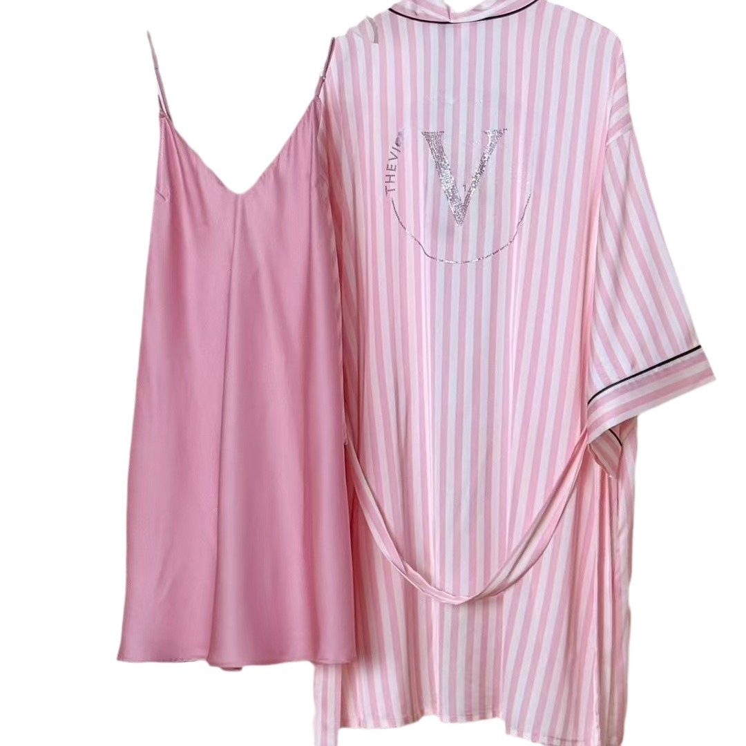 Designer Women's Sleep & Lounge VS dress Luxurious striped rhinestone ice snow silk halter pajamas sexy bathrobe French casual home wear