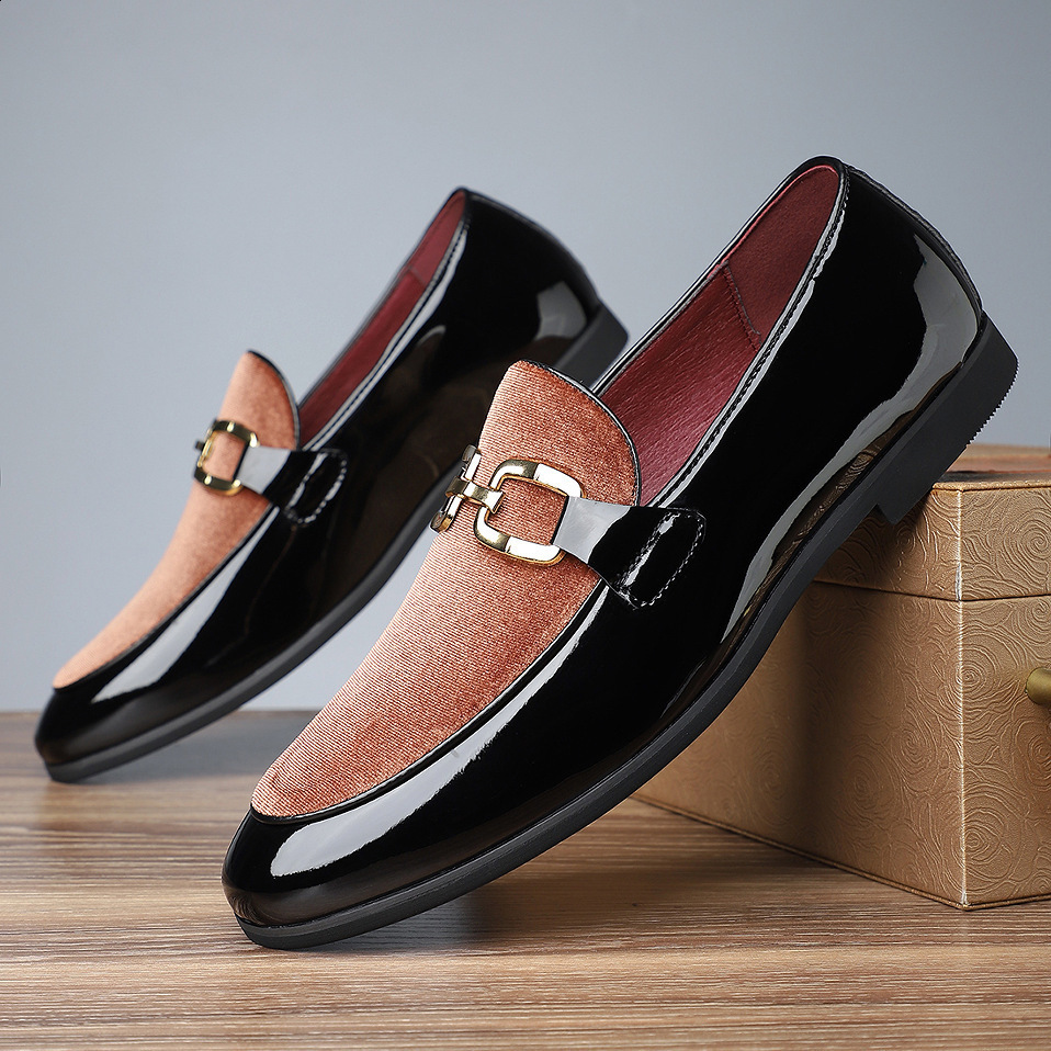 Mens Casual Leather Shoes Mens Fashion Patchwork Party Wedding Loafers Moccasins Men Slip-on Light Comfortable Driving Flats 240314