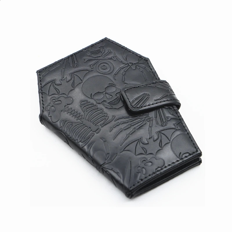 Dark Spooky Goth Vintage Embossed Skull Coffin Wallet Halloween Pattern Clutch PU Wallet 250829