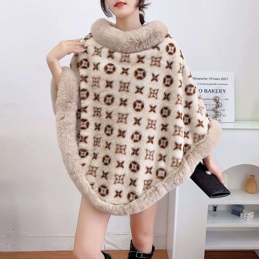 4 Colors 2025 New Loose Streetwear Zebra Printed Poncho Cloak Winter Warm O Neck Faux Rabbit Fur Women Pullover Shawl Coat