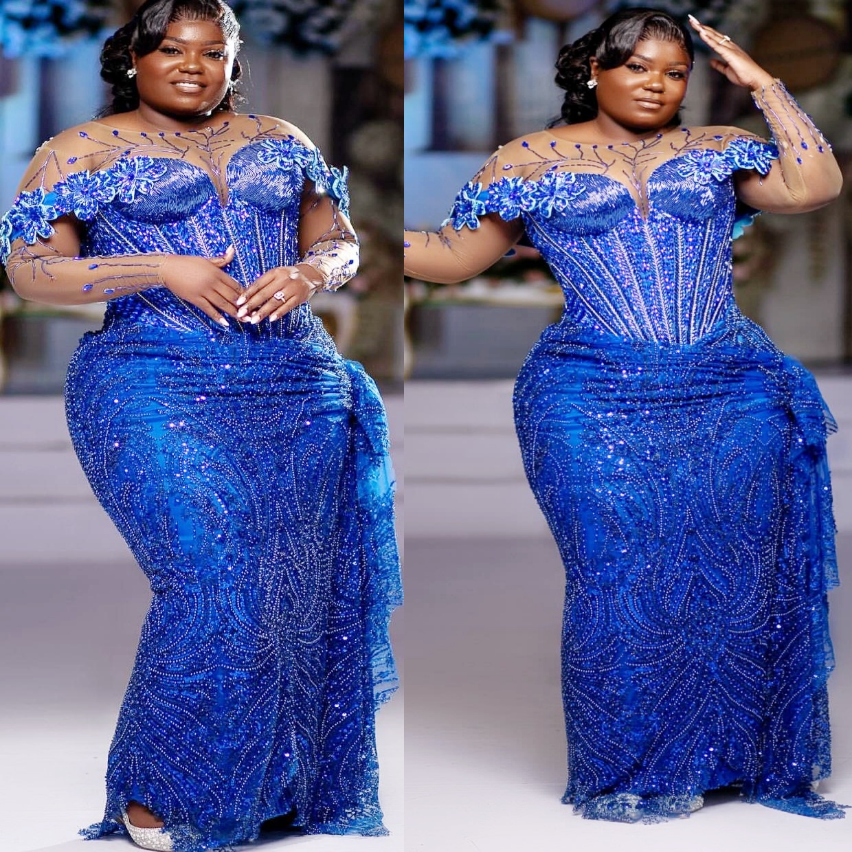 Aso Ebi Royal Blue Sheath Prom Dress 2025 Flowers Crystals African Evening Formal Party Birthday Dresses Robe De Sorrie Reception Gowns For Special Oc