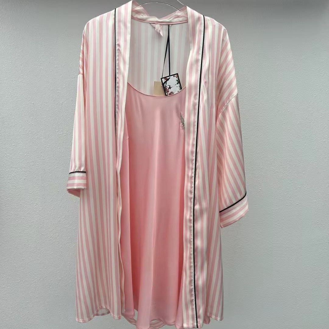 Designer Women's Sleep & Lounge VS dress Luxurious striped rhinestone ice snow silk halter pajamas sexy bathrobe French casual home wear