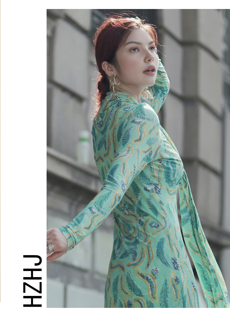 Summer new designer green vanilla memory dress for woman appears slim with a highend feel and a niche in party birthday activities festival be gift fo
