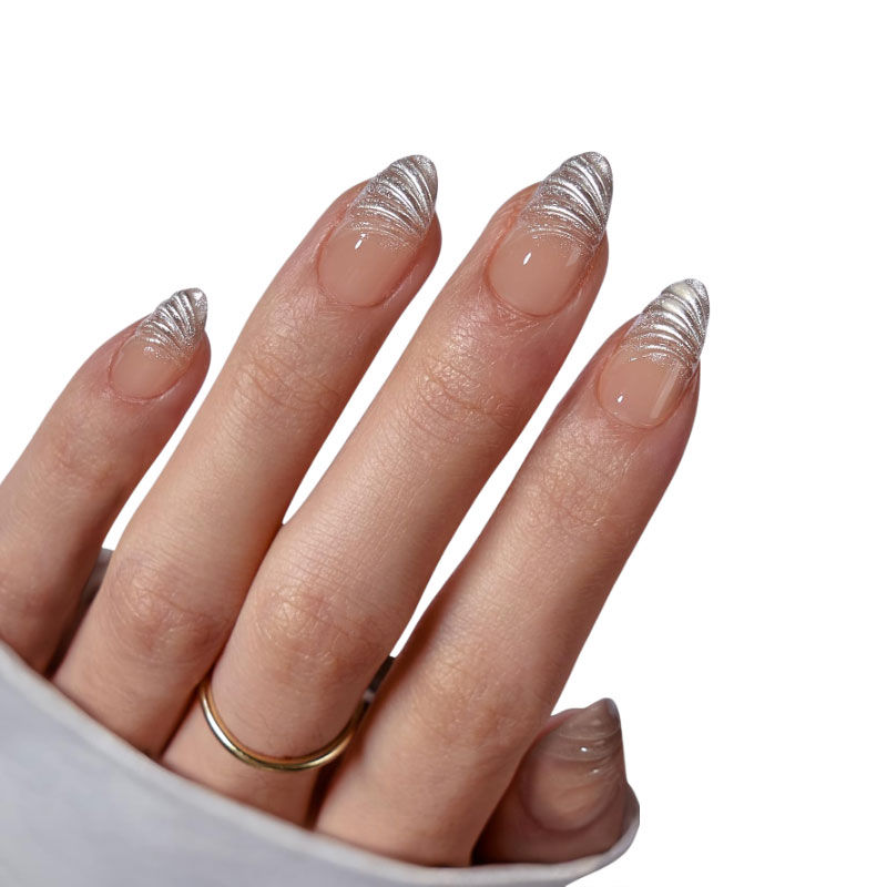 3D Droplet Adhesive Silver Press On Nails, Suitable For Fashionable And High-end Girls And Women To Wear On A Daily Basis