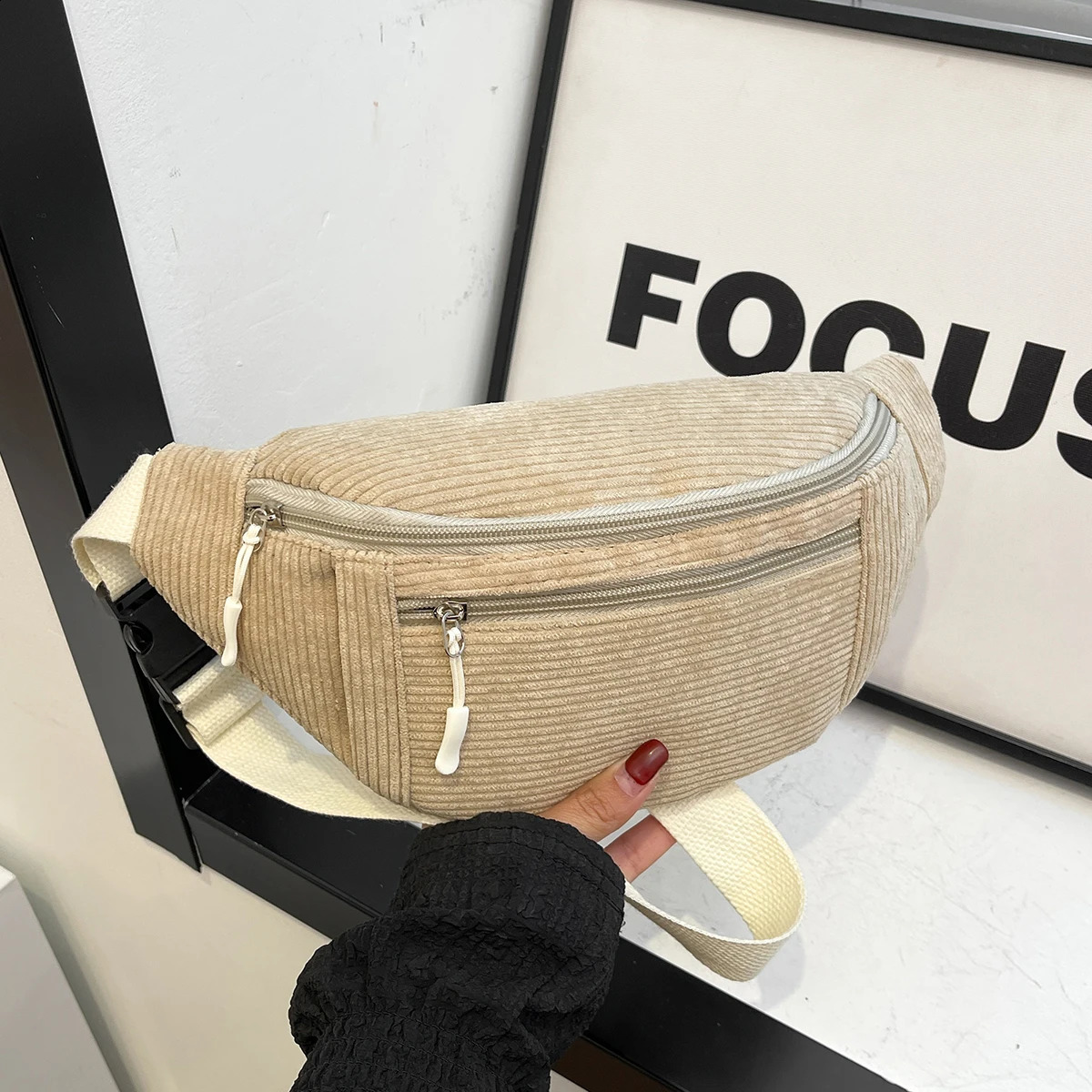 Women Waist Bag Corduroy Student Shoulder Handbag Crossbody Chest Breast Bag Fanny Pack Fashion Phone Female Bum Belt Purse 250829