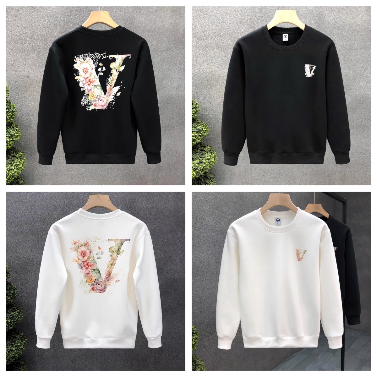 Men Designer Luxury Cotton Thicken Sweatshirt Women Floral Letter V Printed Crew Neck Casual Fashion Streetwear for Urban Style Lovers