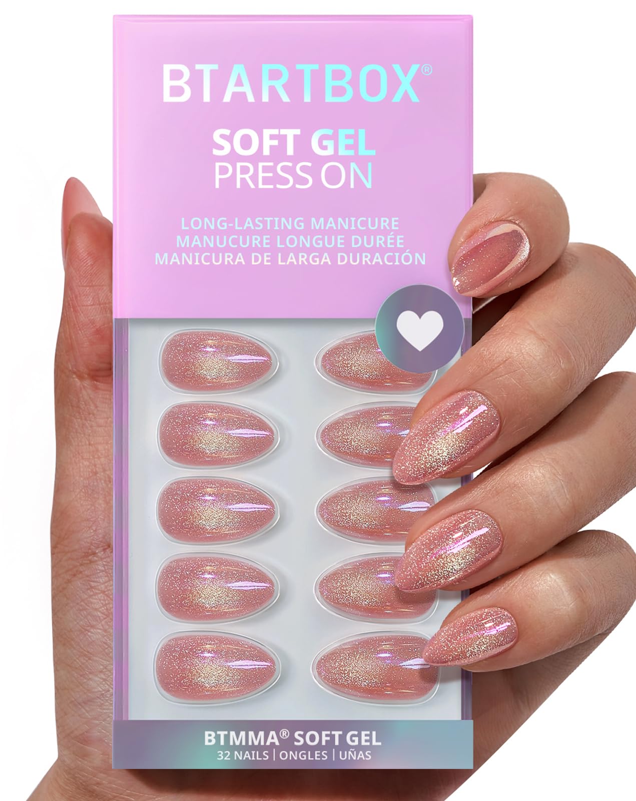 Almond Shaped Press On Nails With A Shiny Pink Surface, Eye-catching And Suitable For Girls And Women To Wear At Parties And Banquets
