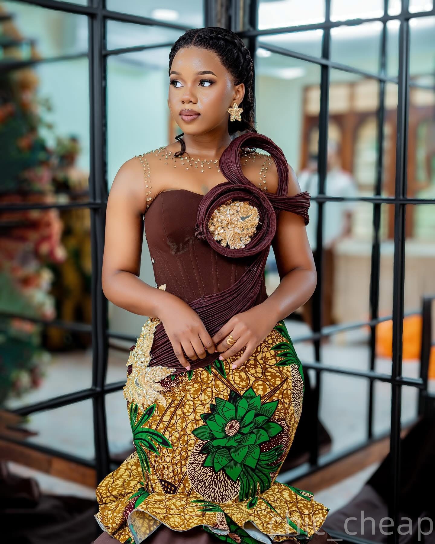 Aso Ebi Mermaid Brown Prom Dress 2025 Printed Crystals Satin Stylish Evening Formal Party Birthday Dresses Robe De Sorrie Reception Gowns For Special 