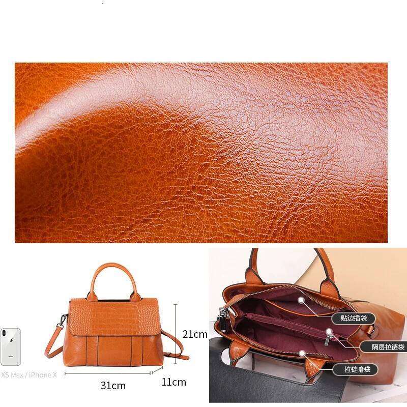 Genuine Leather Women's Handbag Cowhide Crocodile Print Shoulder 2025 New Design Tote Daily Crossbody Bag