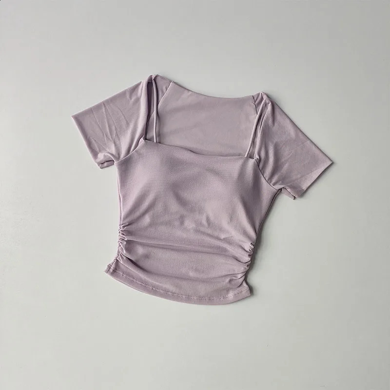 Summer Fake Two Piece Yoga Dress Fixed Chest Cushion Sports Mesh Short Sleeves Wearing Running Sports Fitness Top 250829