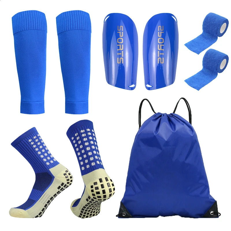 5PCS Set Football Bag Soccer Socks Teenagers Men Sport Grip Leg Cover Bandage Shin Pads Training Shank Board 250829