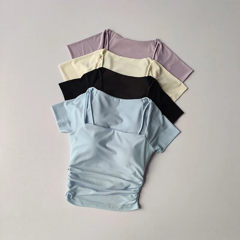 Summer Fake Two Piece Yoga Dress Fixed Chest Cushion Sports Mesh Short Sleeves Wearing Running Sports Fitness Top 250829