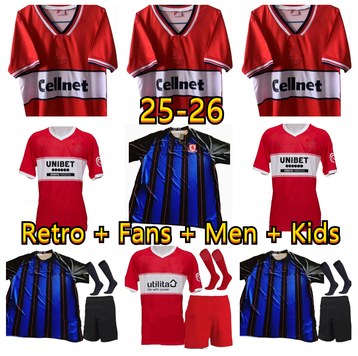 4XL 25 26 Middlesbrough Soccer Jerseys HACKNEY Tavernier Payero Howson McNAIR Bola Birmingham CLARKE FRY FORSS LATTE retro Gascoigne 97 98 Football Men Kids Kit