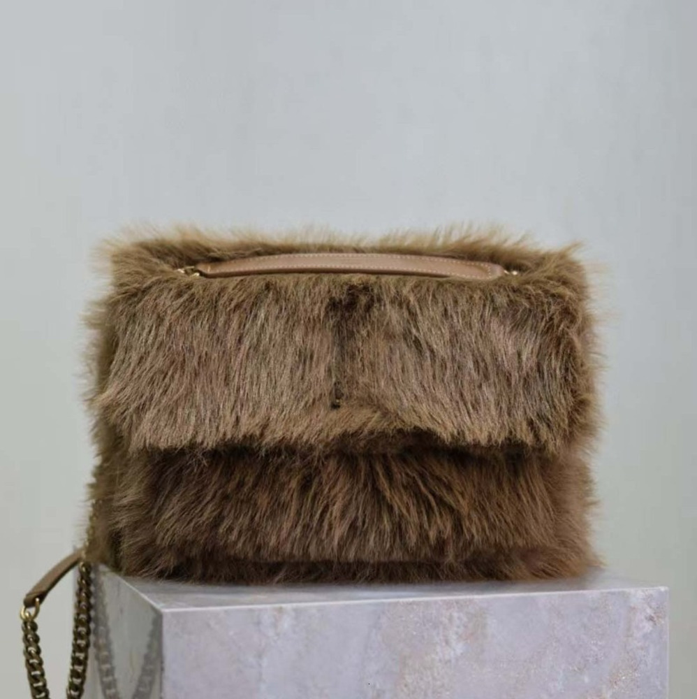 Womens Fuzzy Chain Messenger Bag Versatile Shoulder Armpit Carry for Autumn and Winter