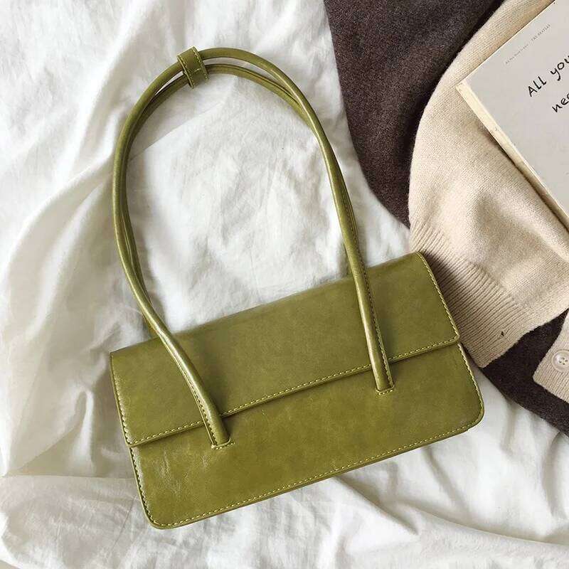 Faionable Retro Oil Wax Leather Tote Underarm Women's Versatile Handbag Soft Surface Pure Color Casual Oulder Bag