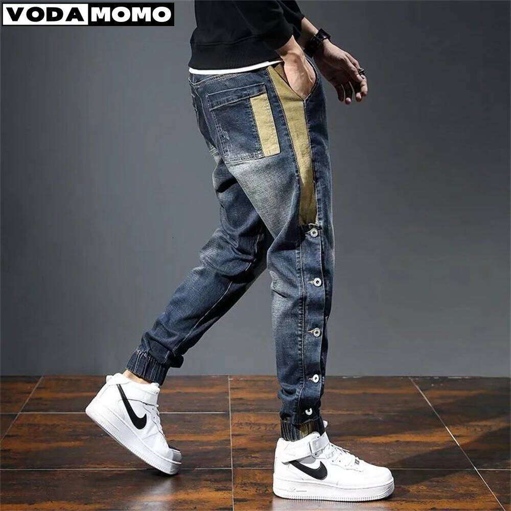 Mens Harem Pants Fashion Pockets Desinger Loose Baggy Moto Jeans Men Stretch Retro Streetwear Relaxed men clothing pants