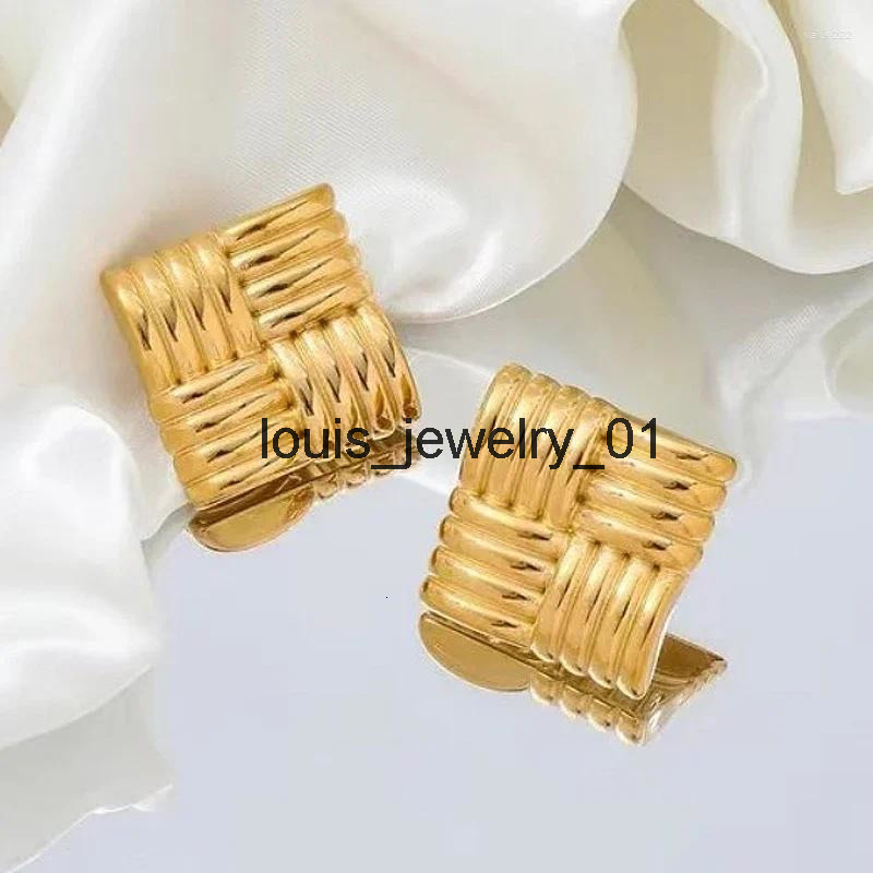 Stud Earrings High Quality PVD Wholesale No Fade Retro Large Personality Square Texture Stainless Steel Earring For Women