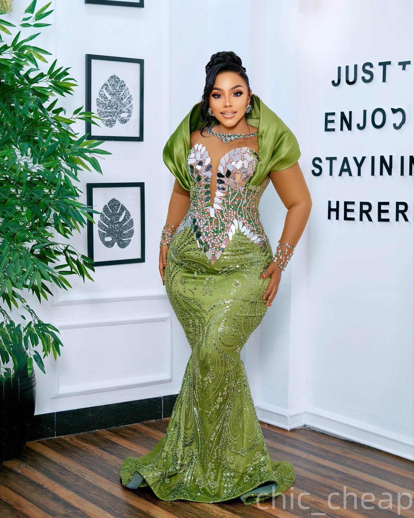 Aso Ebi Mermaid Green Prom Dress 2025 Crystals Full Sleeves African Evening Formal Party Birthday Dresses Robe De Sorrie Reception Gowns For Special O
