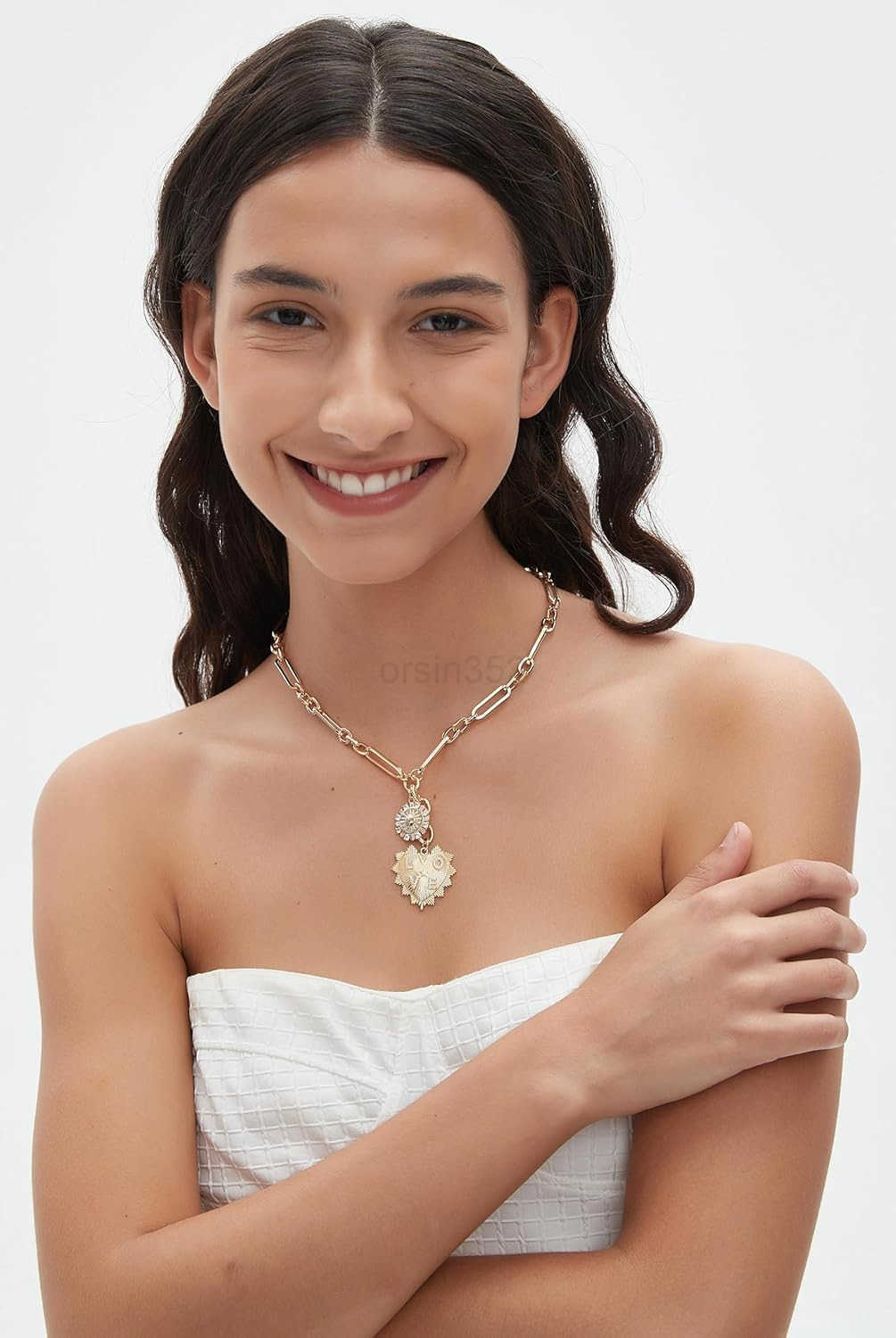 Sun Heart Charm Choker Necklace for Women MenGolden Plated With Zircons Inlaid PendantsThick Chunky Paperclip Chain Hip Hop Necklace Unisex JewelryCub