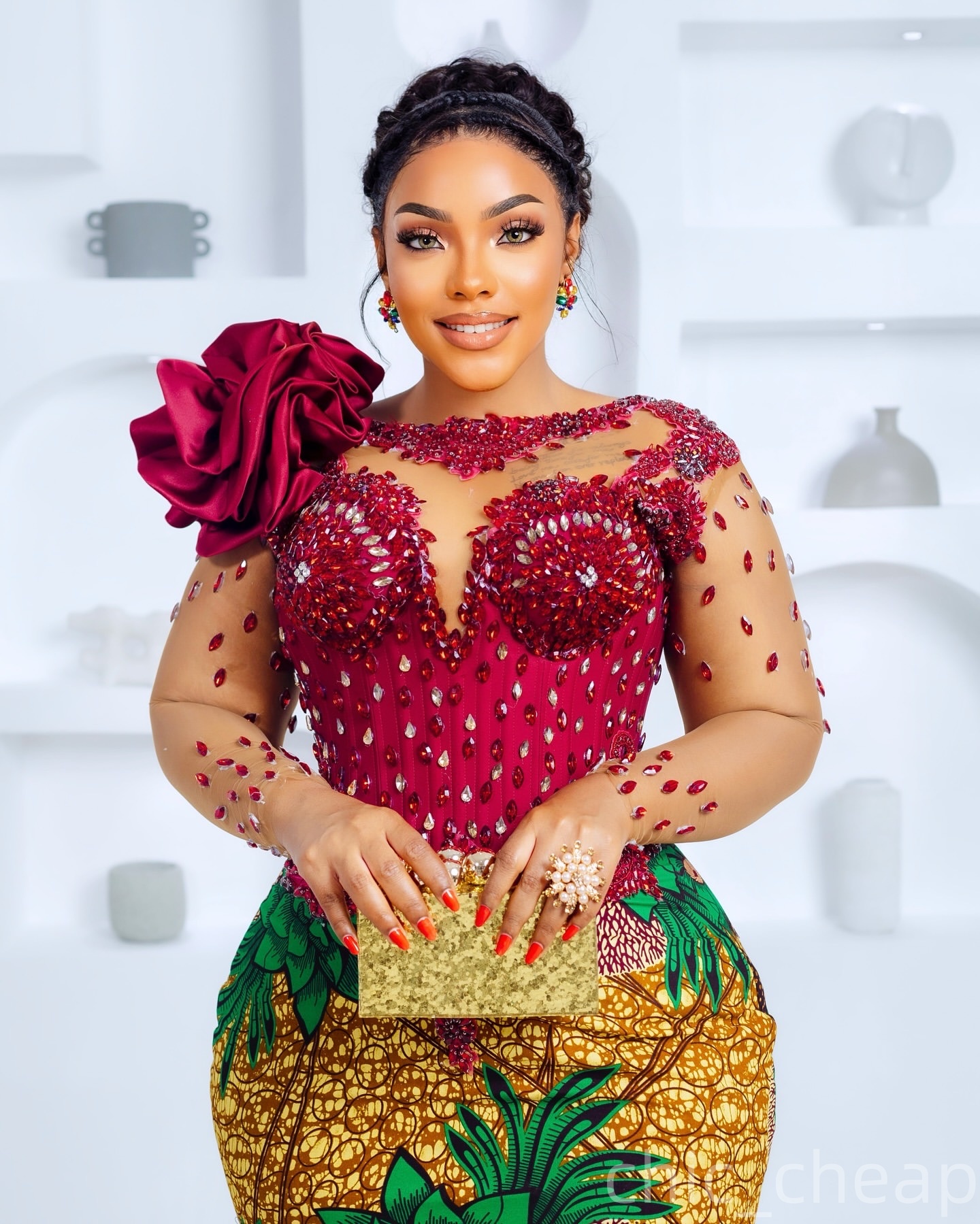 Aso Ebi Burgundy Mermaid Prom Dress 2025 Printed Crystals Evening Formal Party Birthday Dresses Robe De Sorrie Reception Gowns For Special Occasions