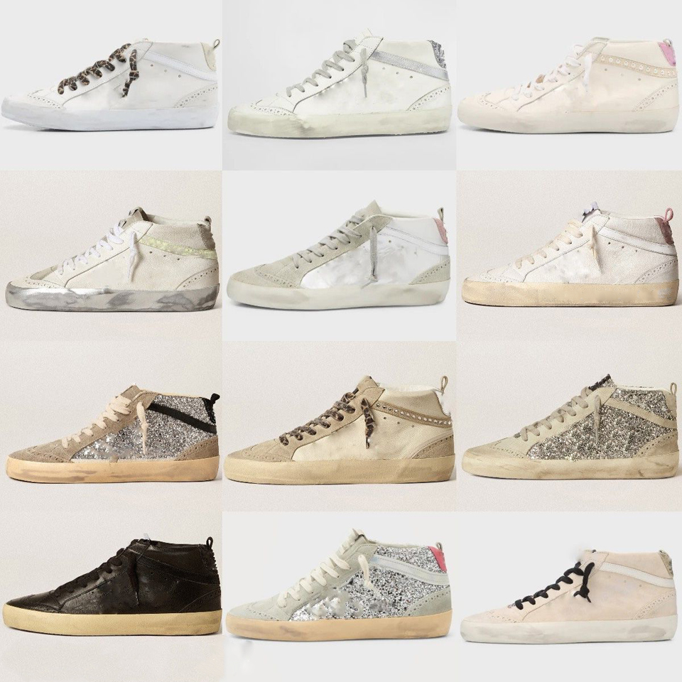 Designer Sneaker Casual Shoes Mid Star Women Shoes Leopard Print Pink-golden glitter Classic White Do-old Dirty High Top Style Shoe