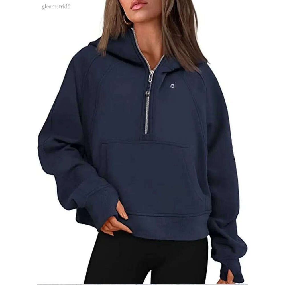 aloness hoodie Women Half Zipper Jacket Autumn Hoodies Sweatshirt Yoga Jackets Ladies Sport thick Loose Short Style With Fleece d91